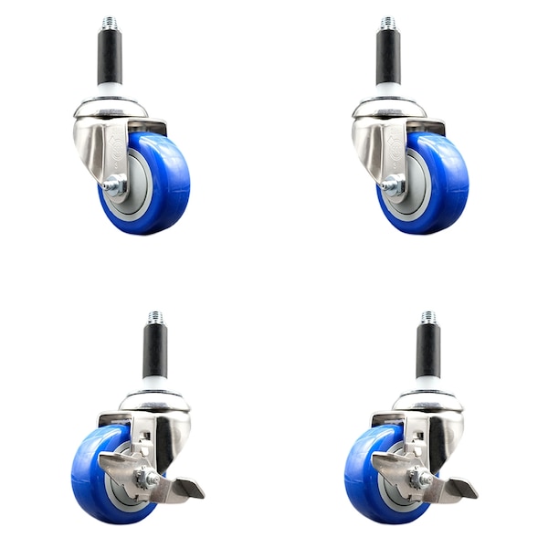 Service Caster 3 Inch 316SS Blue Poly Swivel 3/4 Inch Expanding Stem Caster Brake SCC, 2PK SS316EX20S314-PPUB-BLUE-2-TLB-2-34 - main